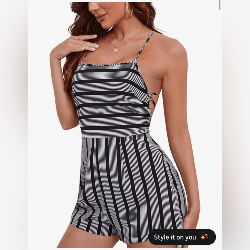 NWOT Make Me Chic Striped Criss Crossed SEXY Romper